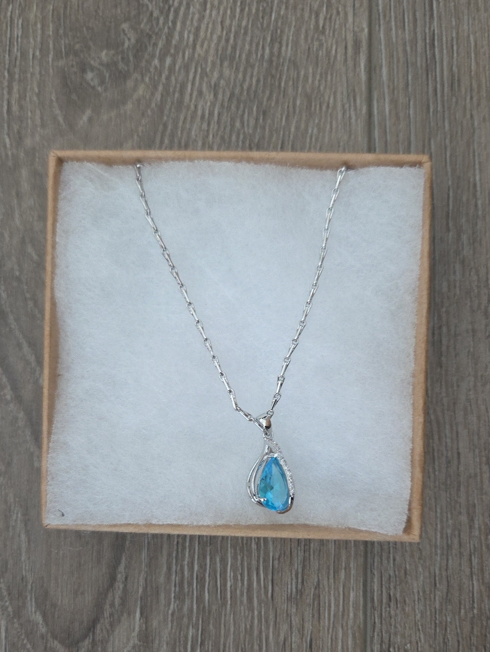 Sterling Silver Teardrop Blue Crystal Pendant Necklace